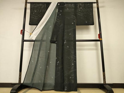 平和屋着物＊夏物 小紋 絽 舞花文 洗える着物 AABB2622jd