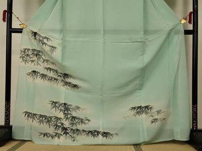 平和屋着物＊夏物　訪問着　絽　手描き　笹文　暈し染め　ロング丈　正絹　逸品　AABB2635jd