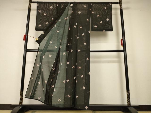平和屋着物＊夏物 小紋 絽 舞蝶文 洗える着物 AABB2638jd