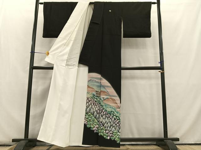平和屋着物■豪華黒留袖　手描き　風景樹林文　暈し染め　正絹　逸品　AABB2688oa