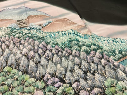 平和屋着物■豪華黒留袖　手描き　風景樹林文　暈し染め　正絹　逸品　AABB2688oa