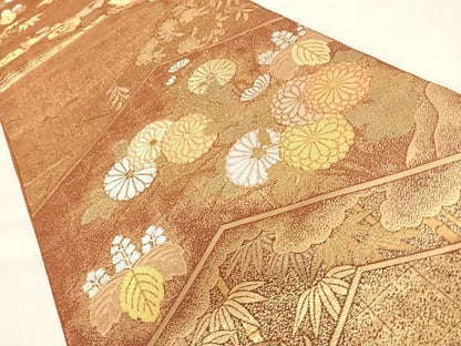 平和屋着物◎六通柄袋帯　花蝶文　金糸　正絹　逸品　AABB2730yx