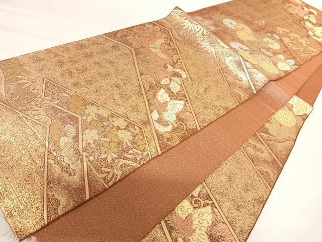 平和屋着物◎六通柄袋帯　花蝶文　金糸　正絹　逸品　AABB2730yx