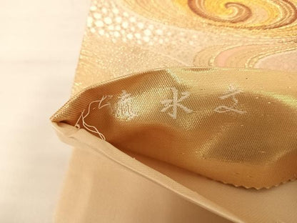 平和屋着物◎六通柄袋帯　流水文　金糸　正絹　逸品　AABB2731yx