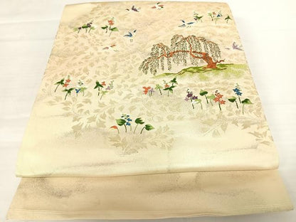平和屋着物◎太鼓柄袋帯　唐織　花鳥文　金糸　正絹　逸品　AABB2740yx
