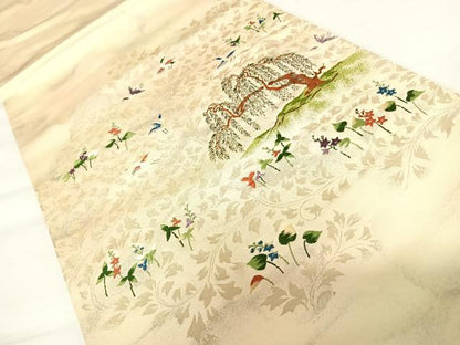 平和屋着物◎太鼓柄袋帯　唐織　花鳥文　金糸　正絹　逸品　AABB2740yx