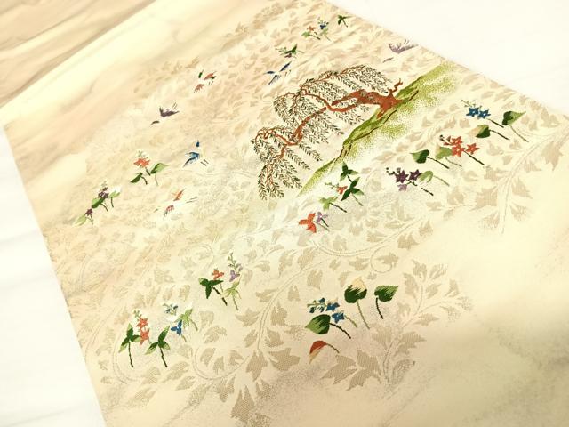 平和屋着物◎太鼓柄袋帯　唐織　花鳥文　金糸　正絹　逸品　AABB2740yx