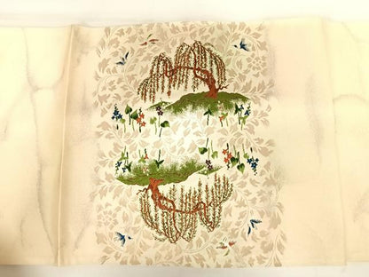 平和屋着物◎太鼓柄袋帯　唐織　花鳥文　金糸　正絹　逸品　AABB2740yx