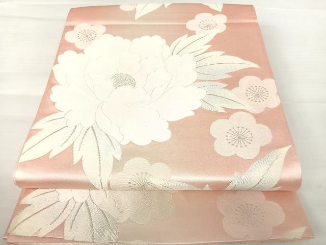 平和屋着物◎六通柄袋帯　唐織　草花文　銀糸　正絹　逸品　AABB2861yx