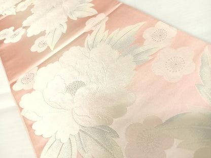 平和屋着物◎六通柄袋帯　唐織　草花文　銀糸　正絹　逸品　AABB2861yx