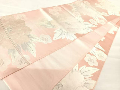 平和屋着物◎六通柄袋帯　唐織　草花文　銀糸　正絹　逸品　AABB2861yx