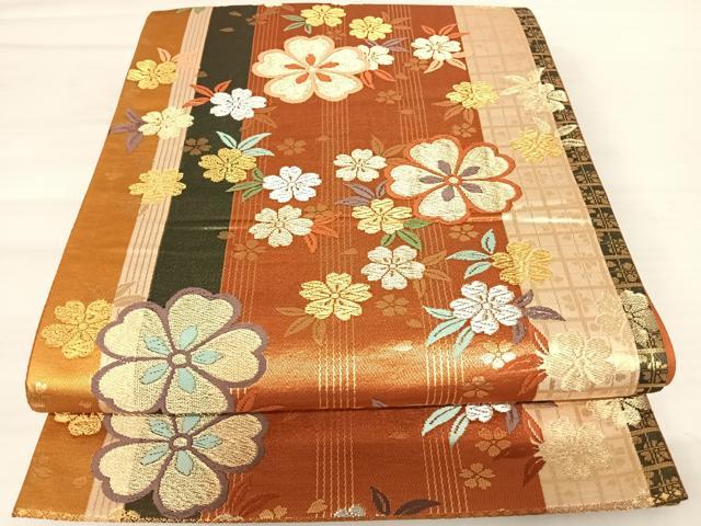 平和屋着物◎六通柄袋帯　唐織　舞花文　金銀糸　正絹　逸品　AABB2898yx