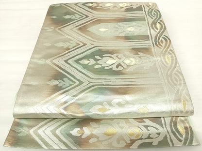 平和屋着物◎六通柄袋帯 横段花文 金銀糸 正絹 逸品 AABB2902yx