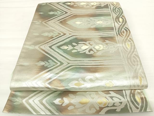 平和屋着物◎六通柄袋帯 横段花文 金銀糸 正絹 逸品 AABB2902yx