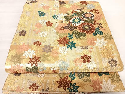 平和屋着物◎佐賀錦 六通柄袋帯 唐織 草花文 金糸 正絹 逸品 AABB2907yx