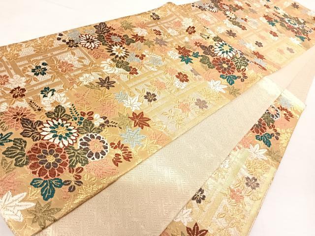 平和屋着物◎佐賀錦 六通柄袋帯 唐織 草花文 金糸 正絹 逸品 AABB2907yx