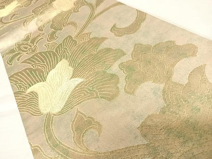 平和屋着物◎六通柄袋帯　更紗花文　金糸　正絹　逸品　AABB2913yx