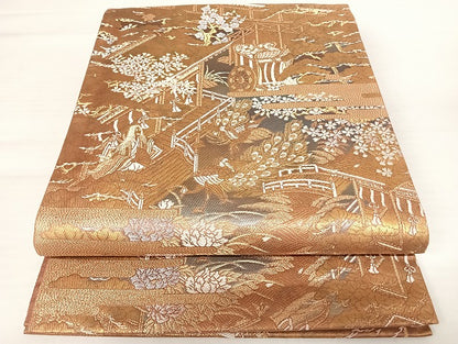 平和屋着物◎六通柄袋帯　唐織　平安の庭　金銀糸　正絹　逸品　AABB2915yx