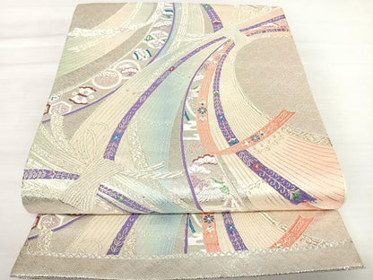 平和屋着物◎六通柄袋帯　束ね熨斗花文　金銀糸　正絹　逸品　AABB2919yx