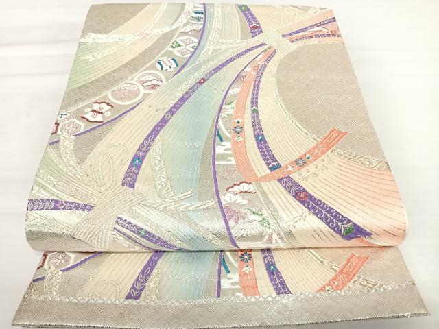 平和屋着物◎六通柄袋帯　束ね熨斗花文　金銀糸　正絹　逸品　AABB2919yx