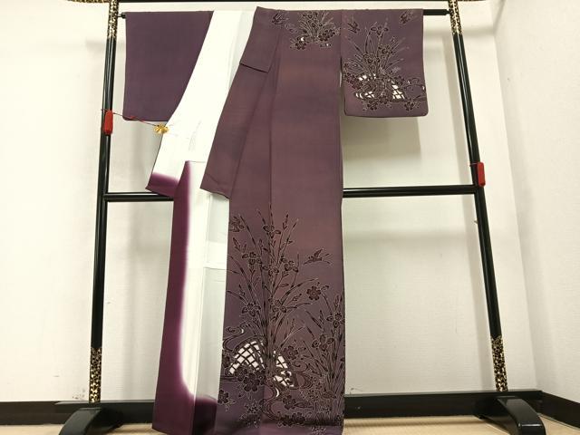 平和屋着物●訪問着 花鳥文 鬼しぼ縮緬 正絹 逸品 AABB2925ph