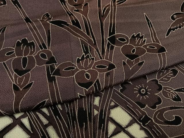 平和屋着物●訪問着 花鳥文 鬼しぼ縮緬 正絹 逸品 AABB2925ph