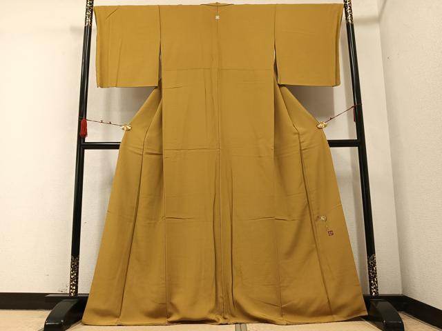 平和屋着物●友禅作家　城戸壇上　色無地　山吹色　正絹　逸品　AABB2926ph