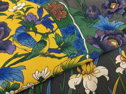 平和屋着物●友禅作家 河野栖山 訪問着 手描き 花鳥唐草文 暈し染め 正絹 逸品 AABB2930ph