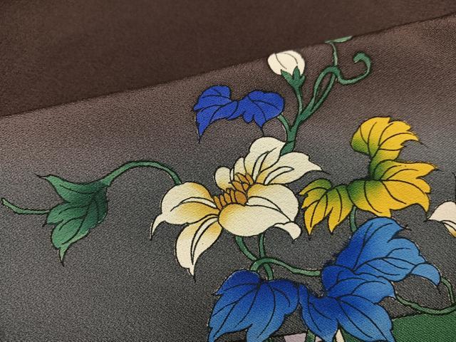 平和屋着物●友禅作家 河野栖山 訪問着 手描き 花鳥唐草文 暈し染め 正絹 逸品 AABB2930ph