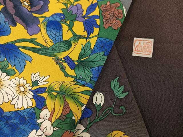 平和屋着物●友禅作家 河野栖山 訪問着 手描き 花鳥唐草文 暈し染め 正絹 逸品 AABB2930ph
