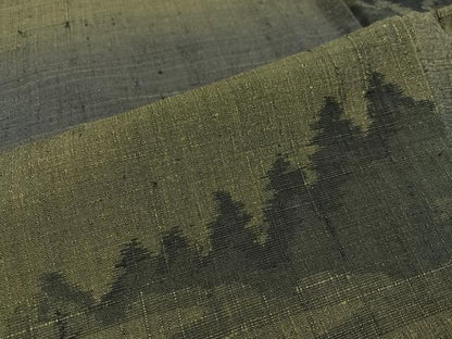 平和屋着物●上質な紬　水辺樹林　鳥　正絹　逸品　AABB2931ph