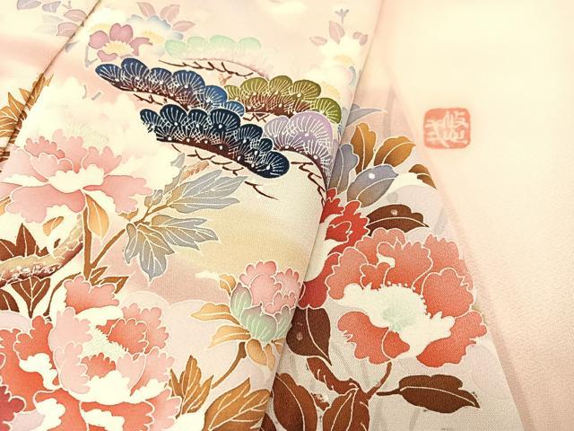 平和屋着物●訪問着　作家物　草花文　暈し染め　正絹　逸品　AABB2941ph
