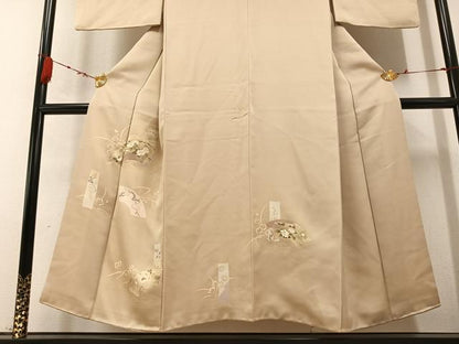 平和屋着物●訪問着　友禅　駒刺繍　地紙草花文　金彩　正絹　逸品　AABB2944ph