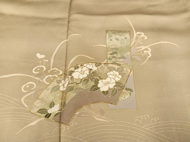 平和屋着物●訪問着　友禅　駒刺繍　地紙草花文　金彩　正絹　逸品　AABB2944ph