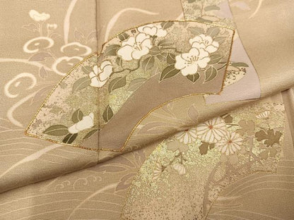 平和屋着物●訪問着　友禅　駒刺繍　地紙草花文　金彩　正絹　逸品　AABB2944ph