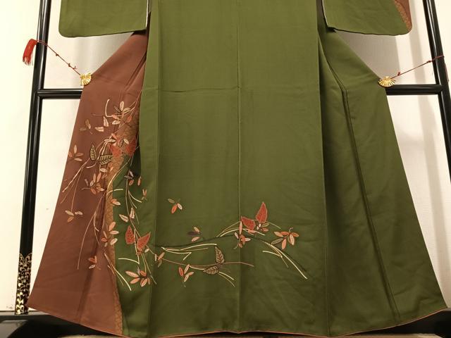 平和屋着物●訪問着　枝葉文　金彩　やまと誂製　正絹　逸品　AABB2945ph