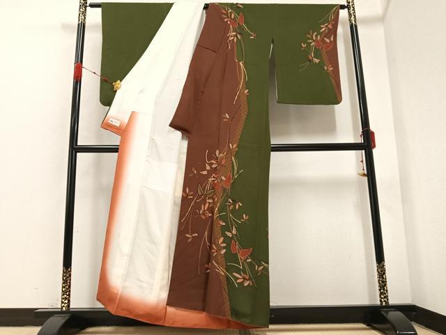 平和屋着物●訪問着　枝葉文　金彩　やまと誂製　正絹　逸品　AABB2945ph