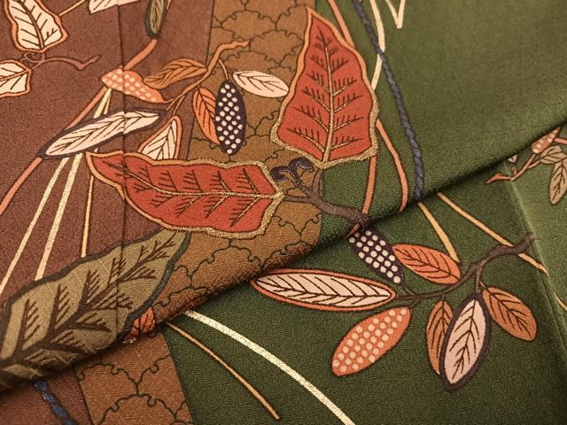 平和屋着物●訪問着　枝葉文　金彩　やまと誂製　正絹　逸品　AABB2945ph