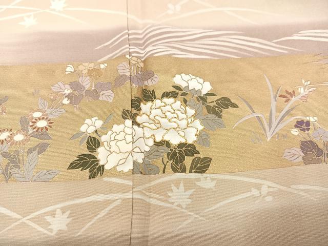 平和屋着物●訪問着 駒刺繍 草花文 暈し染め 金彩 正絹 逸品 AABB2956ph