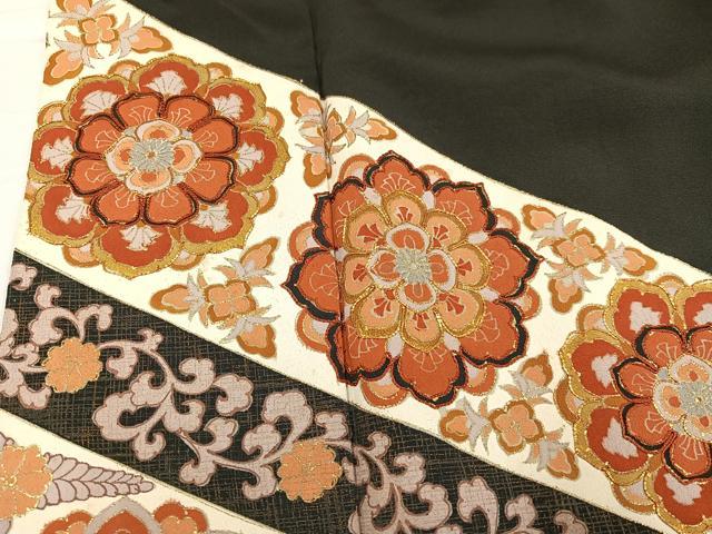 平和屋着物●豪華黒留袖　駒刺繍　花唐草文　金彩　正絹　逸品　AABB2960ph