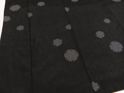平和屋着物●結城紬 飛び亀甲柄 雪輪文様 黒地 正絹 逸品 AABB2965ph