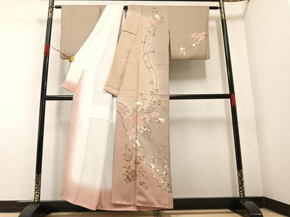 平和屋着物●訪問着　枝花文　暈し染め　金彩　正絹　逸品　AABB2966ph