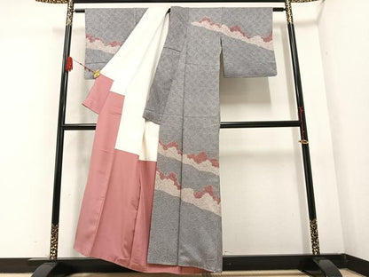 平和屋着物●訪問着　総絞り　遠山文　正絹　逸品　AABB2978ph