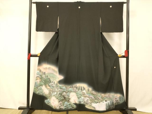 平和屋着物■豪華黒留袖　宝江　手描き　風景文　正絹　逸品　AABB3005fw
