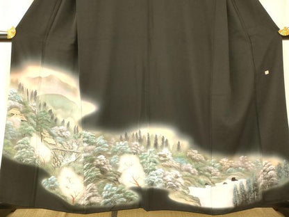 平和屋着物■豪華黒留袖　宝江　手描き　風景文　正絹　逸品　AABB3005fw