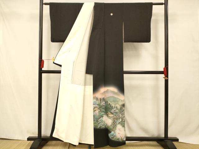 平和屋着物■豪華黒留袖　宝江　手描き　風景文　正絹　逸品　AABB3005fw