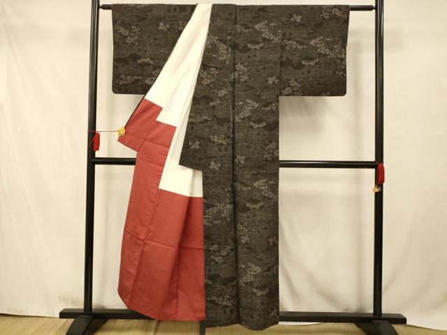平和屋着物■上質な紬　雲取り風景文　正絹　逸品　AABB3049fw