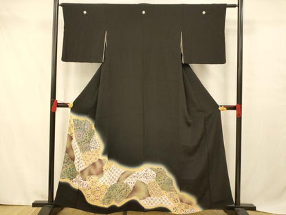 平和屋着物■豪華黒留袖 刺繍 切嵌正倉院花文 暈し染め 金彩 正絹 逸品 AABB3074fw