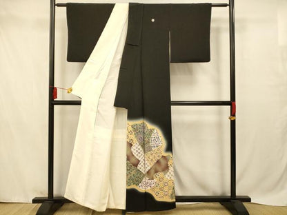 平和屋着物■豪華黒留袖 刺繍 切嵌正倉院花文 暈し染め 金彩 正絹 逸品 AABB3074fw