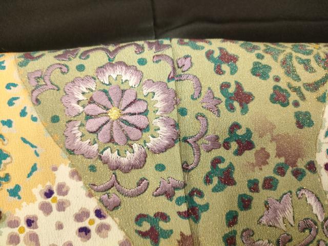 平和屋着物■豪華黒留袖 刺繍 切嵌正倉院花文 暈し染め 金彩 正絹 逸品 AABB3074fw